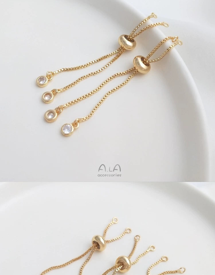 14K Gold-wrapped Color-retaining Silicone Bead Adjustment Extension Chain Short Hanging Zircon DIY Bracelet Jewelry Telescopic Extension Chain