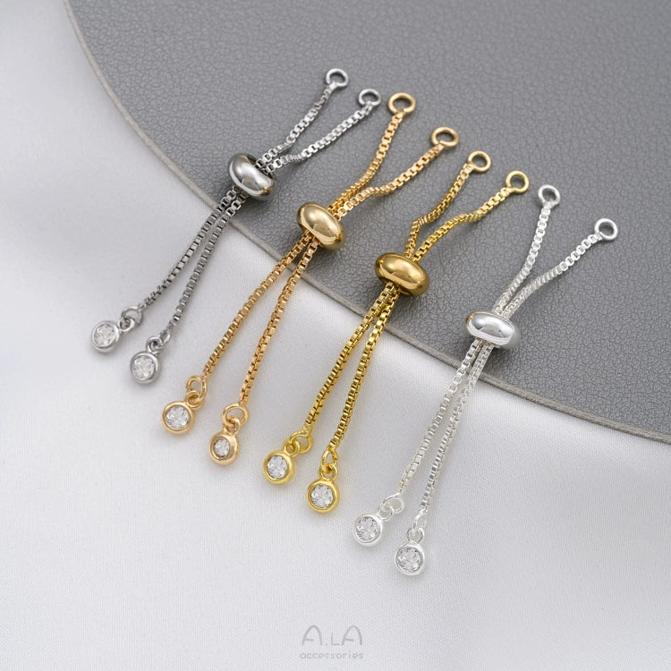 14K Gold-wrapped Color-retaining Silicone Bead Adjustment Extension Chain Short Hanging Zircon DIY Bracelet Jewelry Telescopic Extension Chain