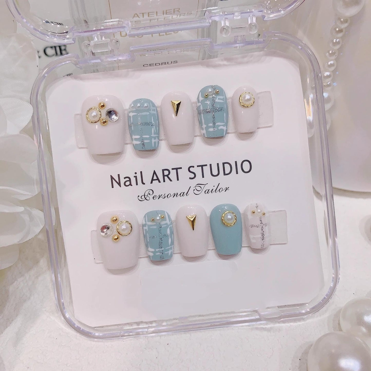 Luxury handmade press on nails blue gel nails fake nails daily reusable trendy nails shinny cute soft nails