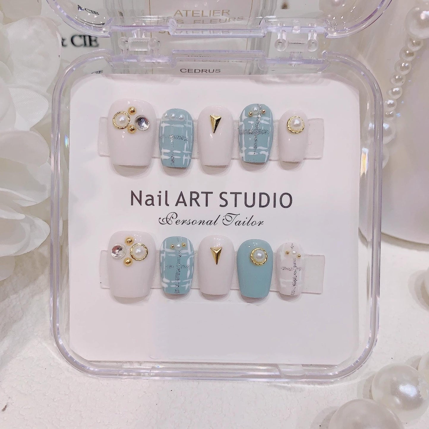 Luxury handmade press on nails blue gel nails fake nails daily reusable trendy nails shinny cute soft nails