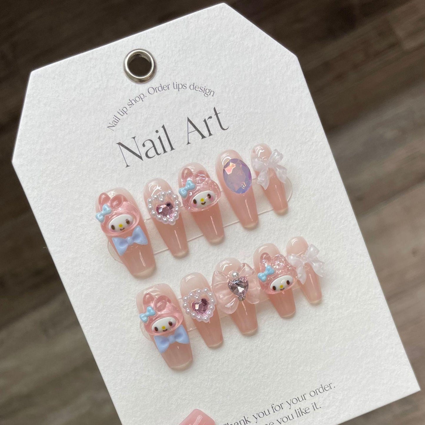 Dopamine pink melody handmade nails cartoon nails heart press on nails gel nails coffin Xshort short&medium