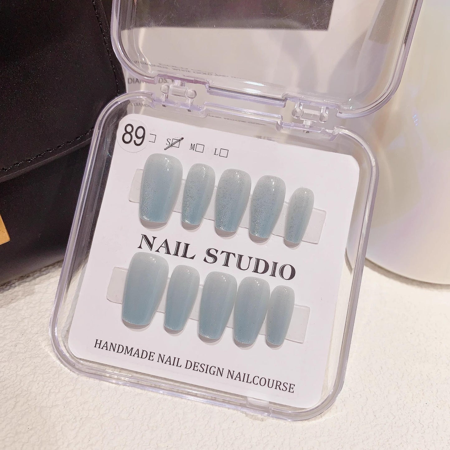 Luxury icy blue cat eye nails simple handmade press on nails gel nails short coffin summer nails holiday