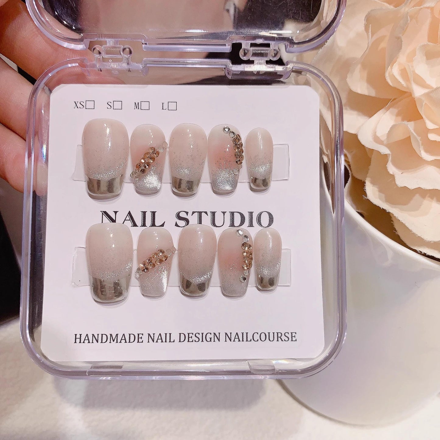 Luxury french nude pink cheek handmade nails press on nails fake nails cat eye nails coffin short&medium