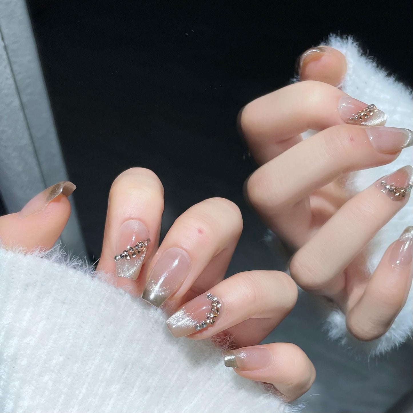 Luxury french nude pink cheek handmade nails press on nails fake nails cat eye nails coffin short&medium