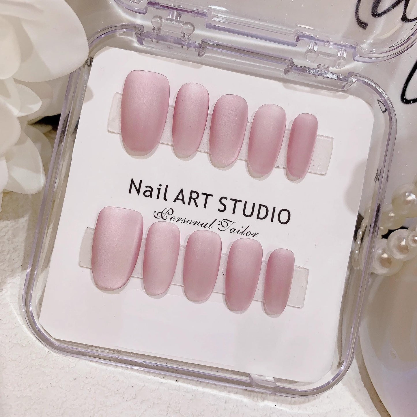 Press on nails simple nails bean paste pink lavender pink cat eye nails handmade gel nails press on nails short oval