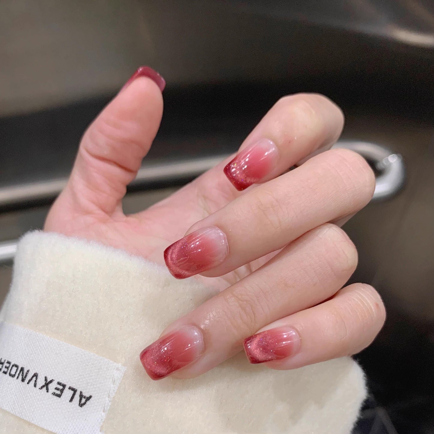 Trendy nails pigeon blood red cat eye handmade nails press on nails gel nails extra short wedding nails gift for her valentine