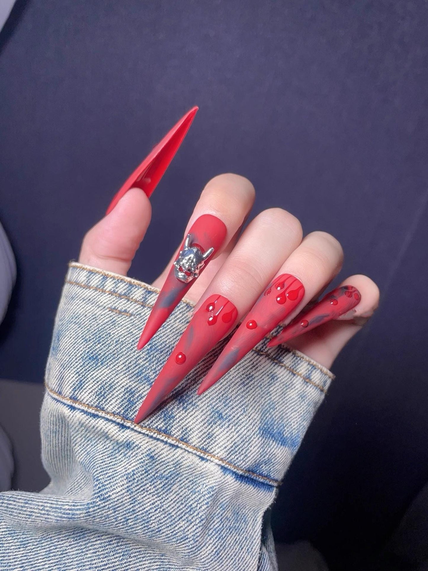 Handmade red y2k press on nails gel nails blooming extra long stiletto nails art trendy nails fake nail