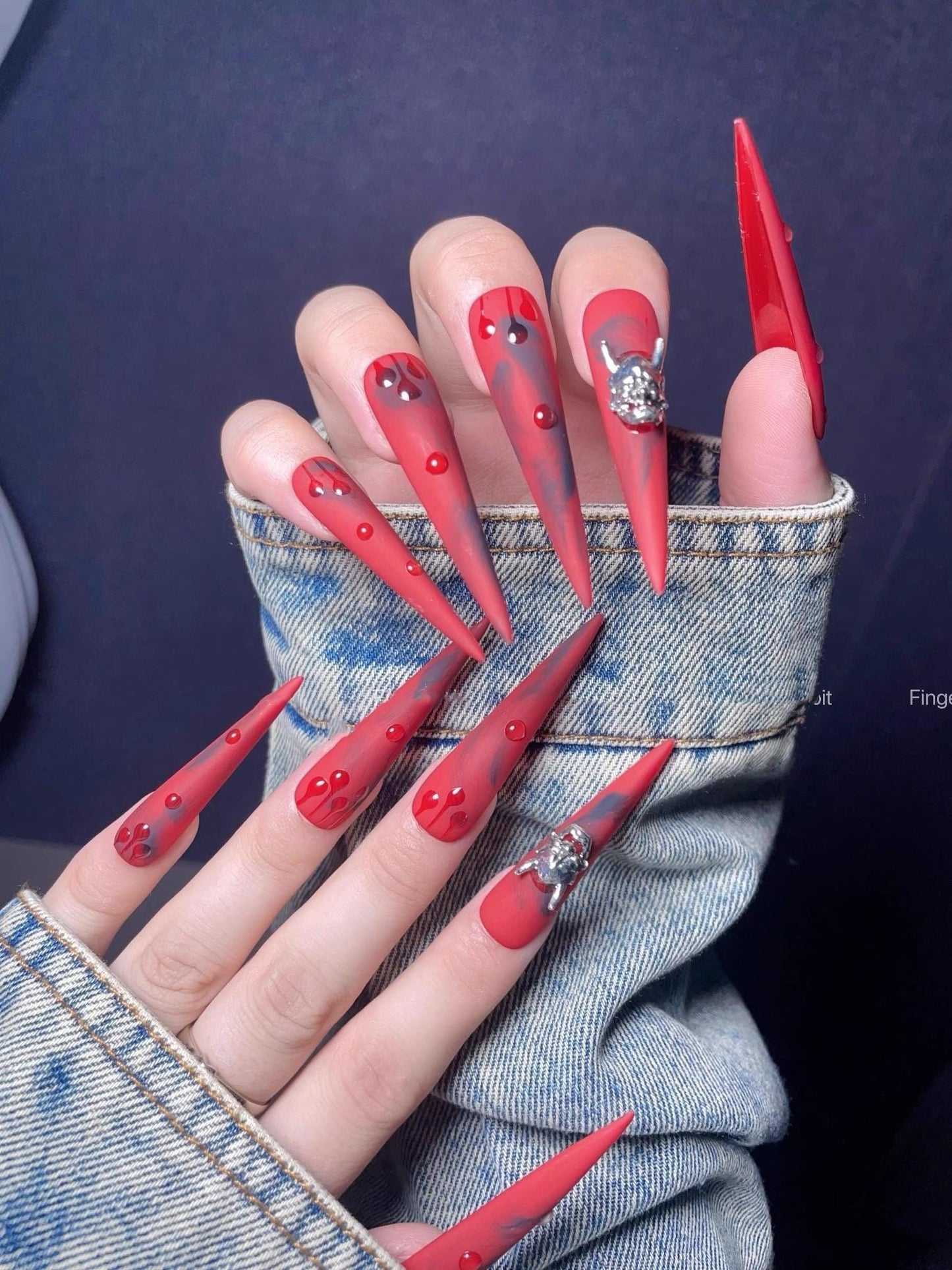 Handmade red y2k press on nails gel nails blooming extra long stiletto nails art trendy nails fake nail