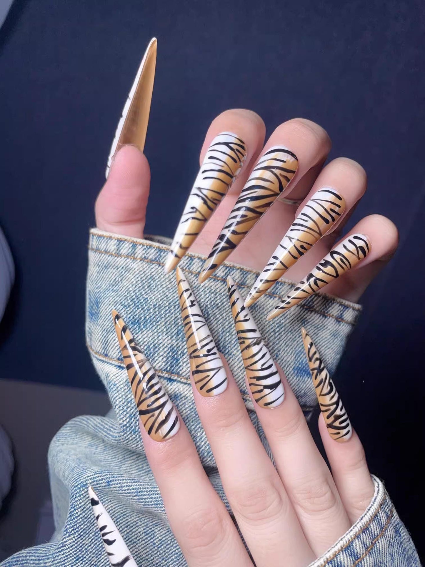 Y2k leopard print handmade nails press on nails gel nails extra long stiletto nails art fake nails