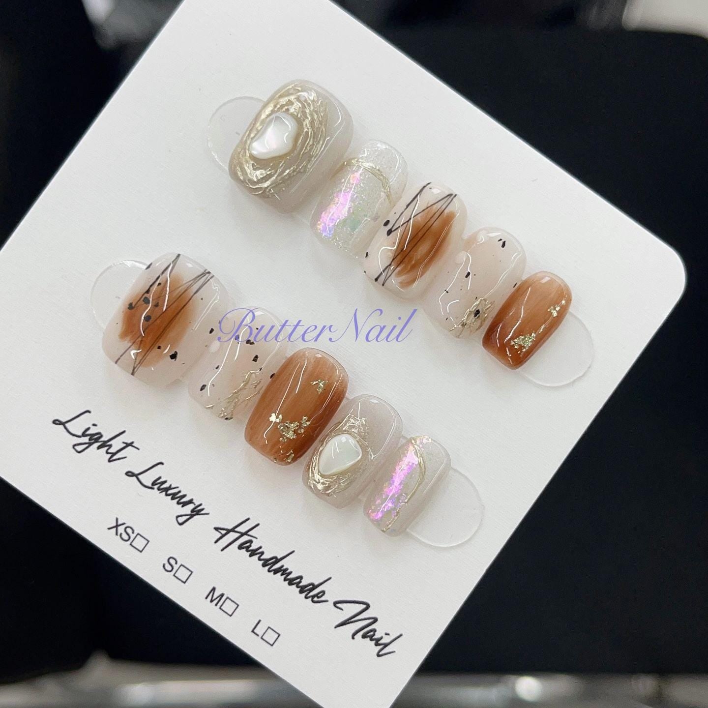 Summer nails caramel handmade nails shell press on nails gel nails extra short nails art false nails