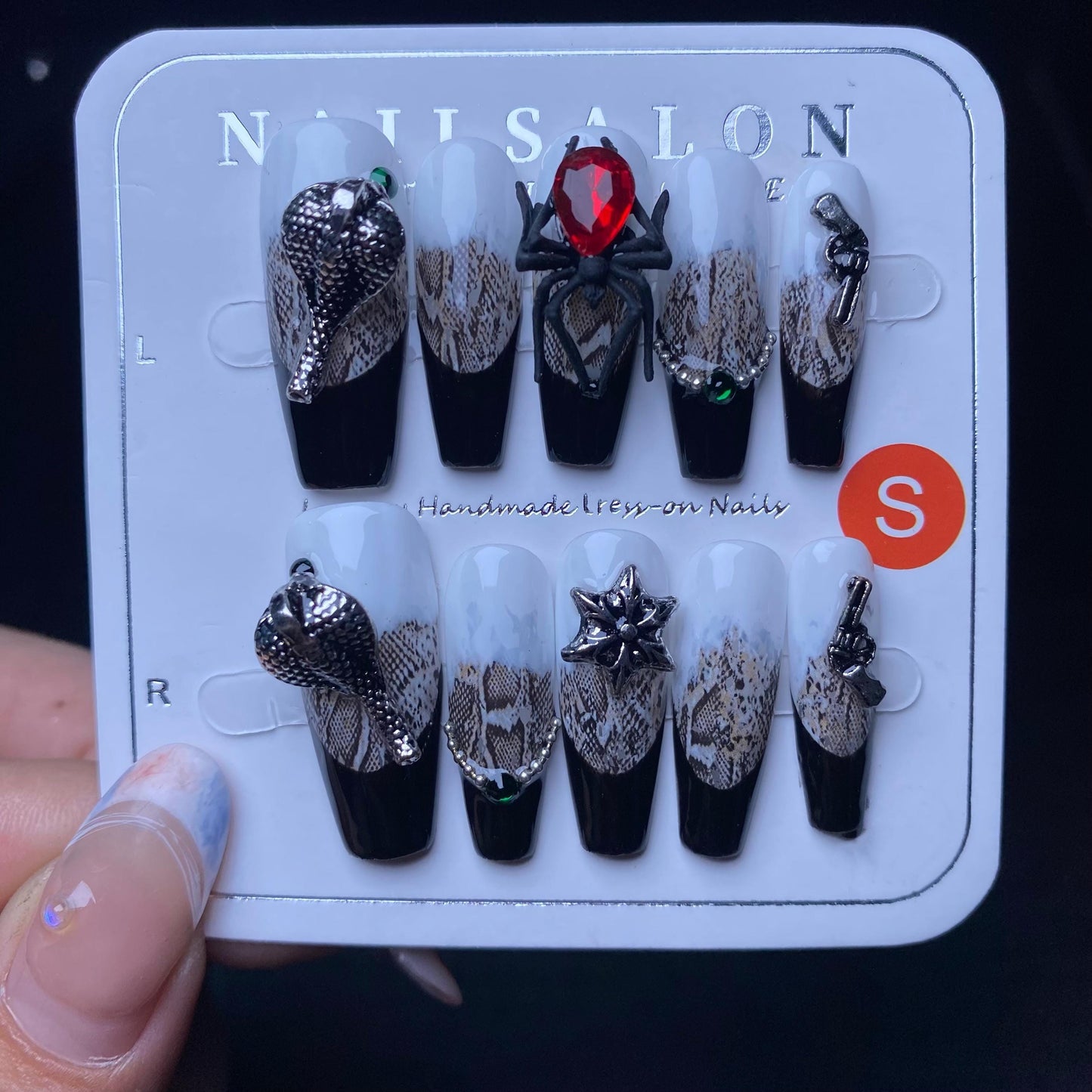 Luxury snake nails spider y2k handmade nails press on nails gel nails long coffin fake nails reusable