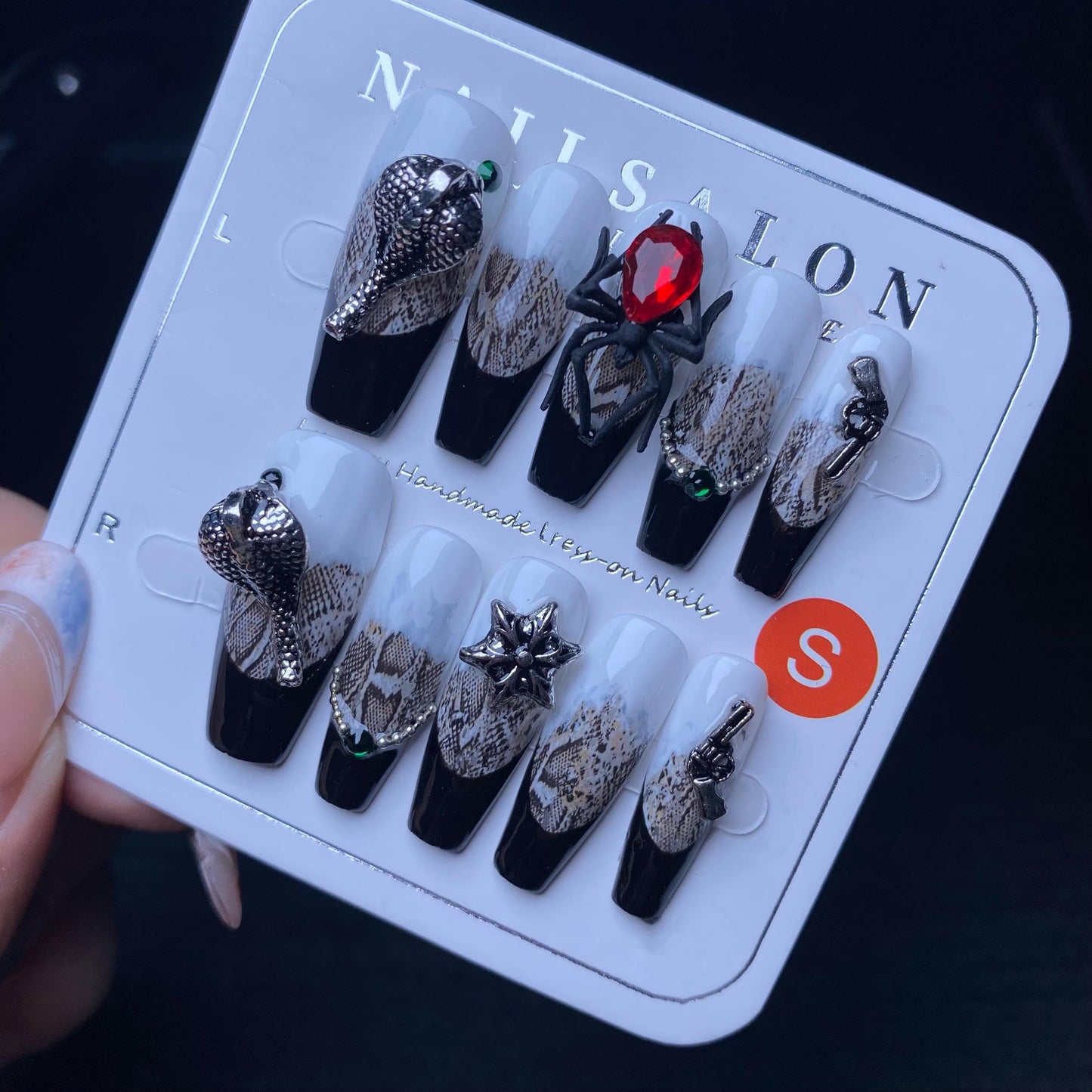 Luxury snake nails spider y2k handmade nails press on nails gel nails long coffin fake nails reusable