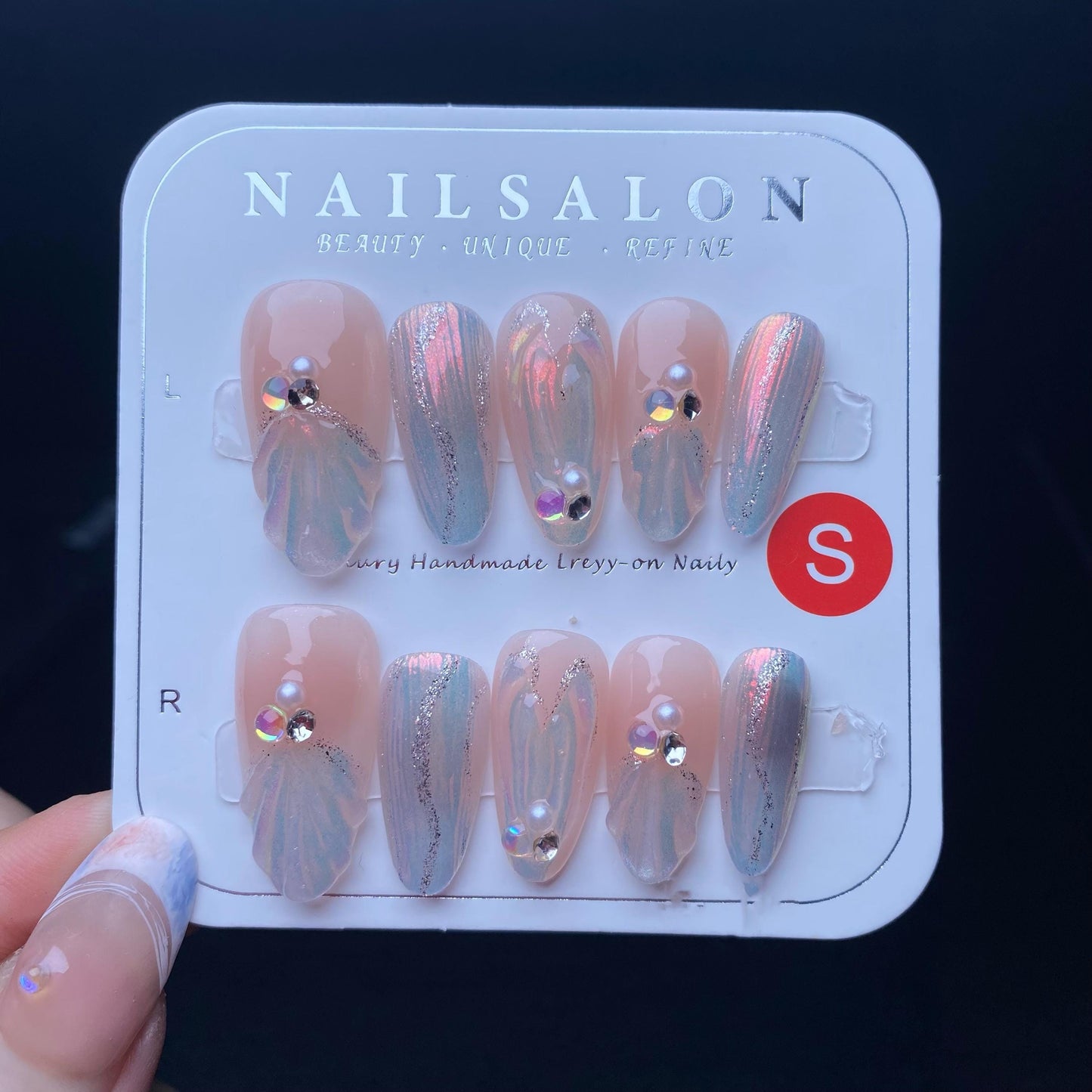 Luxury shinny handmade nails mermaid tail press on nails gel nails medium oval elegant nails false nails