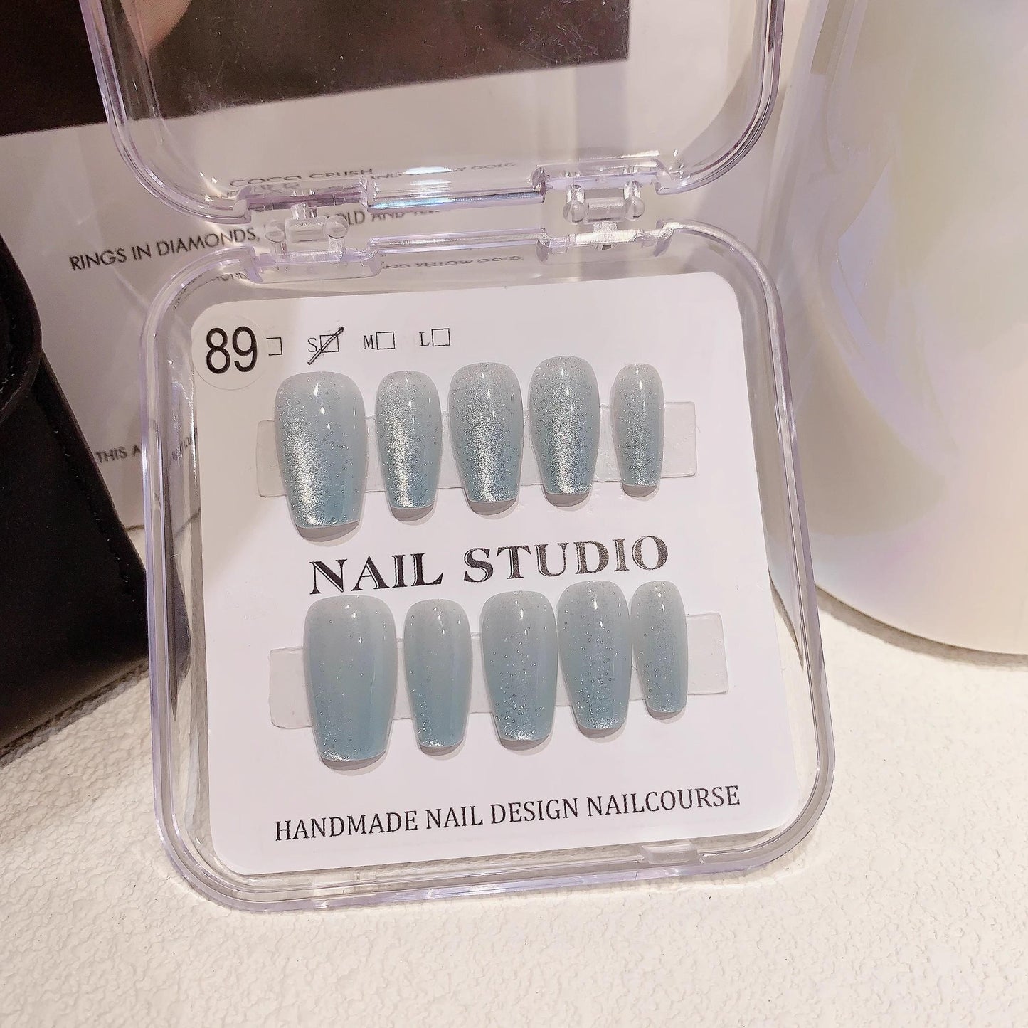 Luxury icy blue cat eye nails simple handmade press on nails gel nails short coffin summer nails holiday