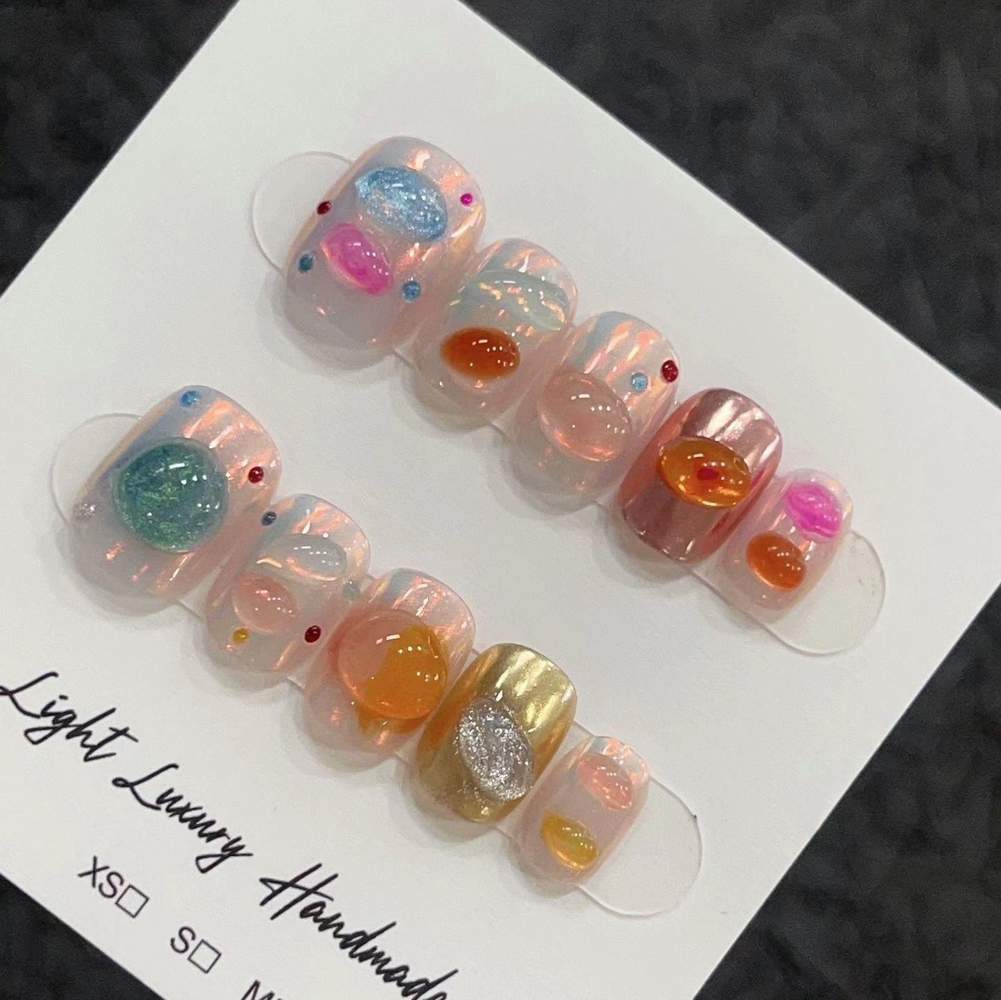 Macaron auraora colorful handmade nails press on nails gel nails sweet nails short nails holiday mermaid nail