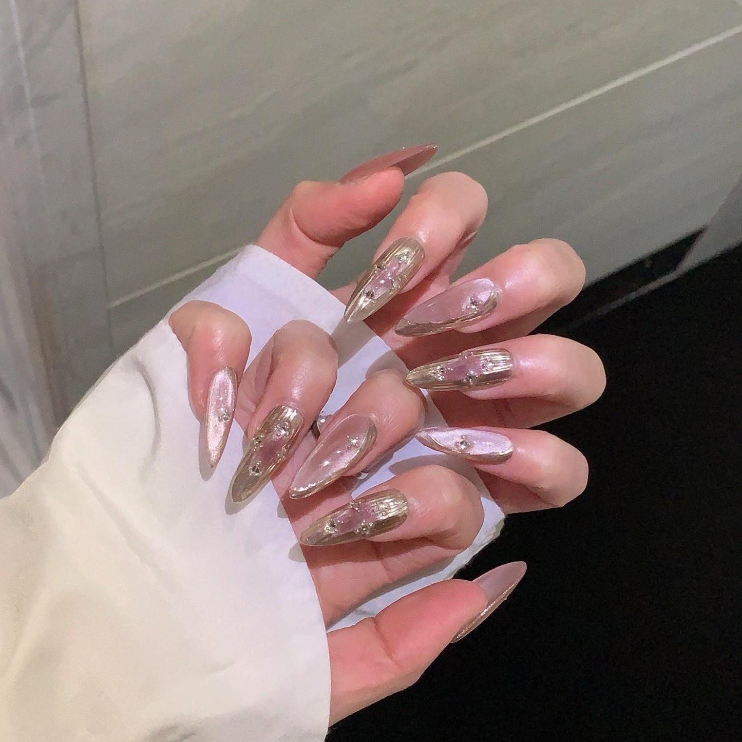 Buccilati sakura pink metallic gold vintage handmade nails press on nails gel nails punk long stiletto