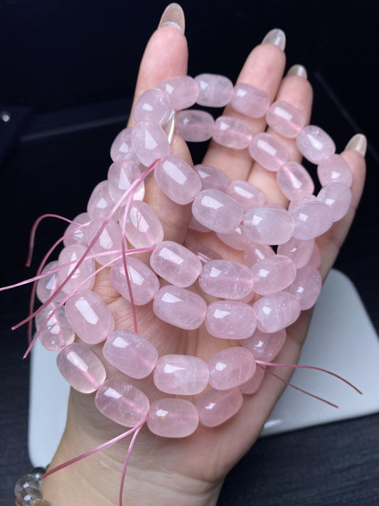 Barrel shape rose quartz bracelets nature genuine crystal beads about 10*13.5mm pink bracelets summer gift for her