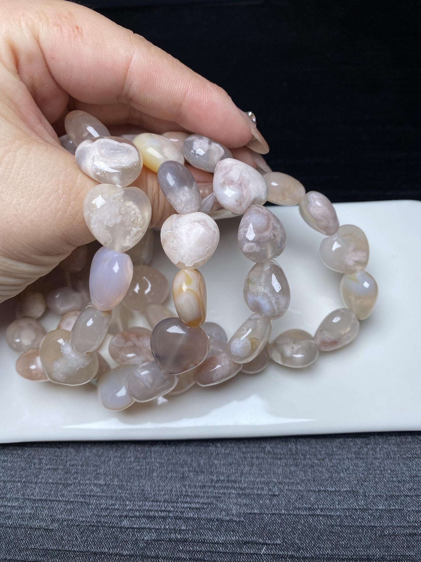 Heart shape flower agate crystal bracelets genuine beaded bracelets 15.5mm+