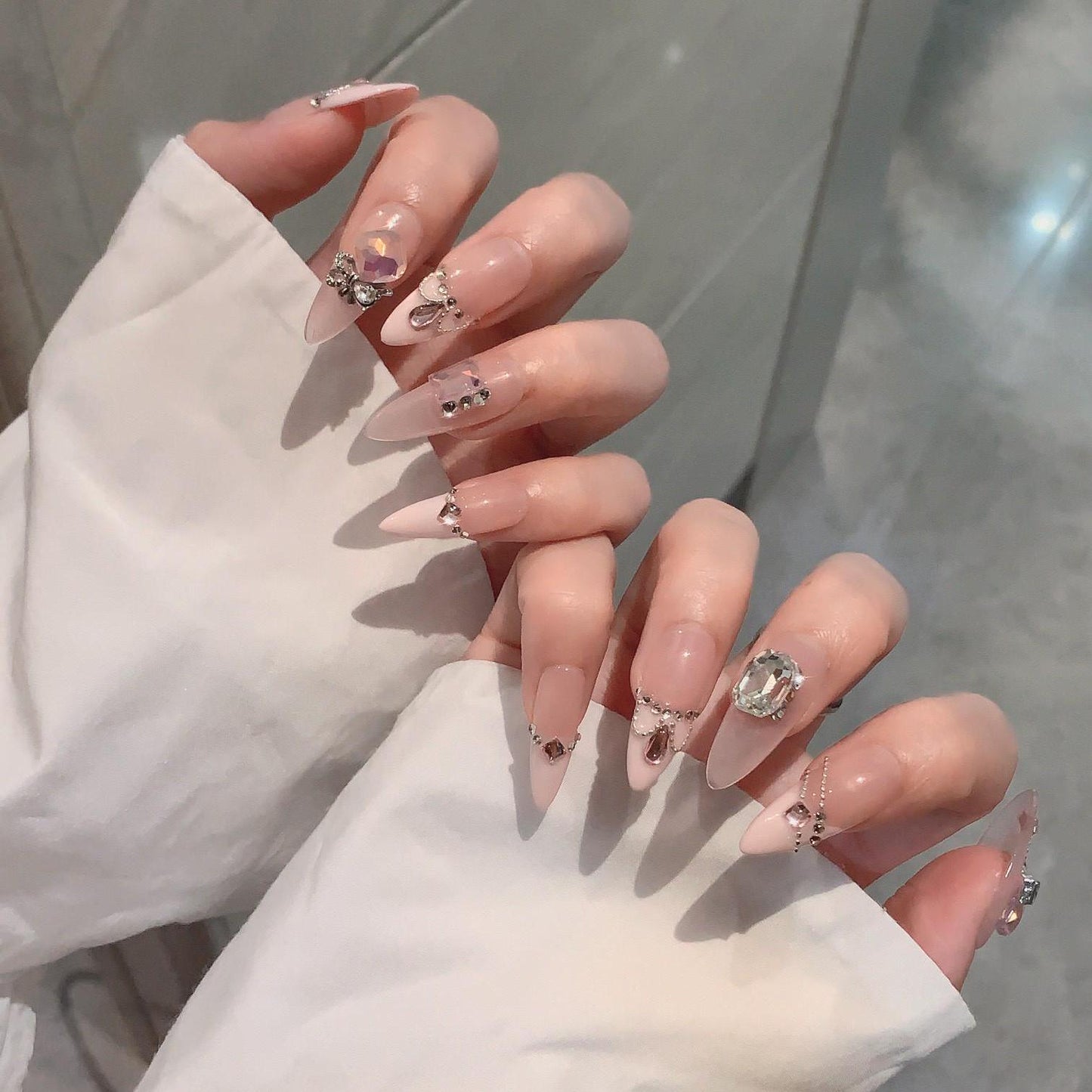 Luxury princess nails diamond press on nails pink handmade nails gel nails long nails stiletto gentle nail