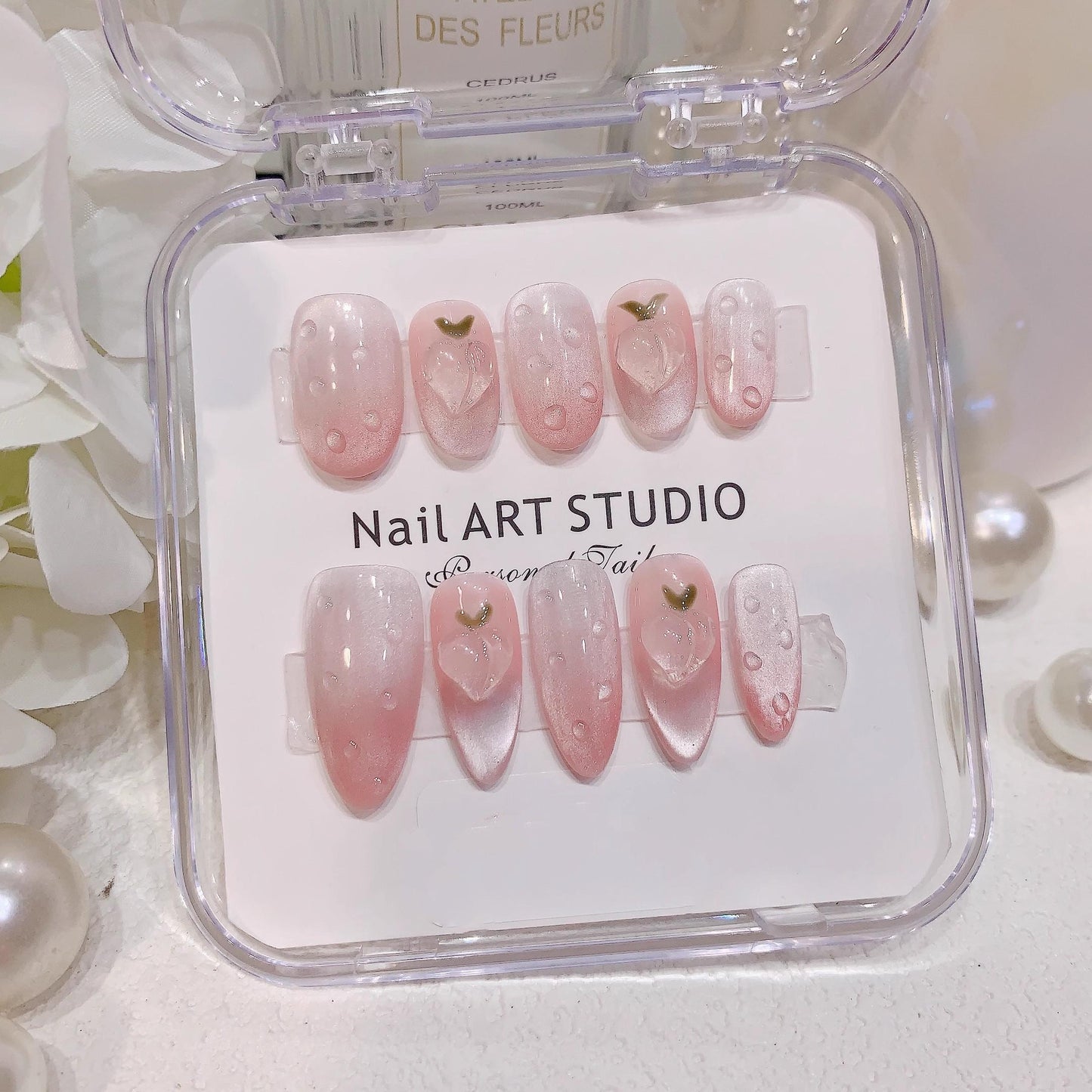 Summer nails 3D peach pink cheeked blusher handmade nails gel nails press on nails short oval&medium almond