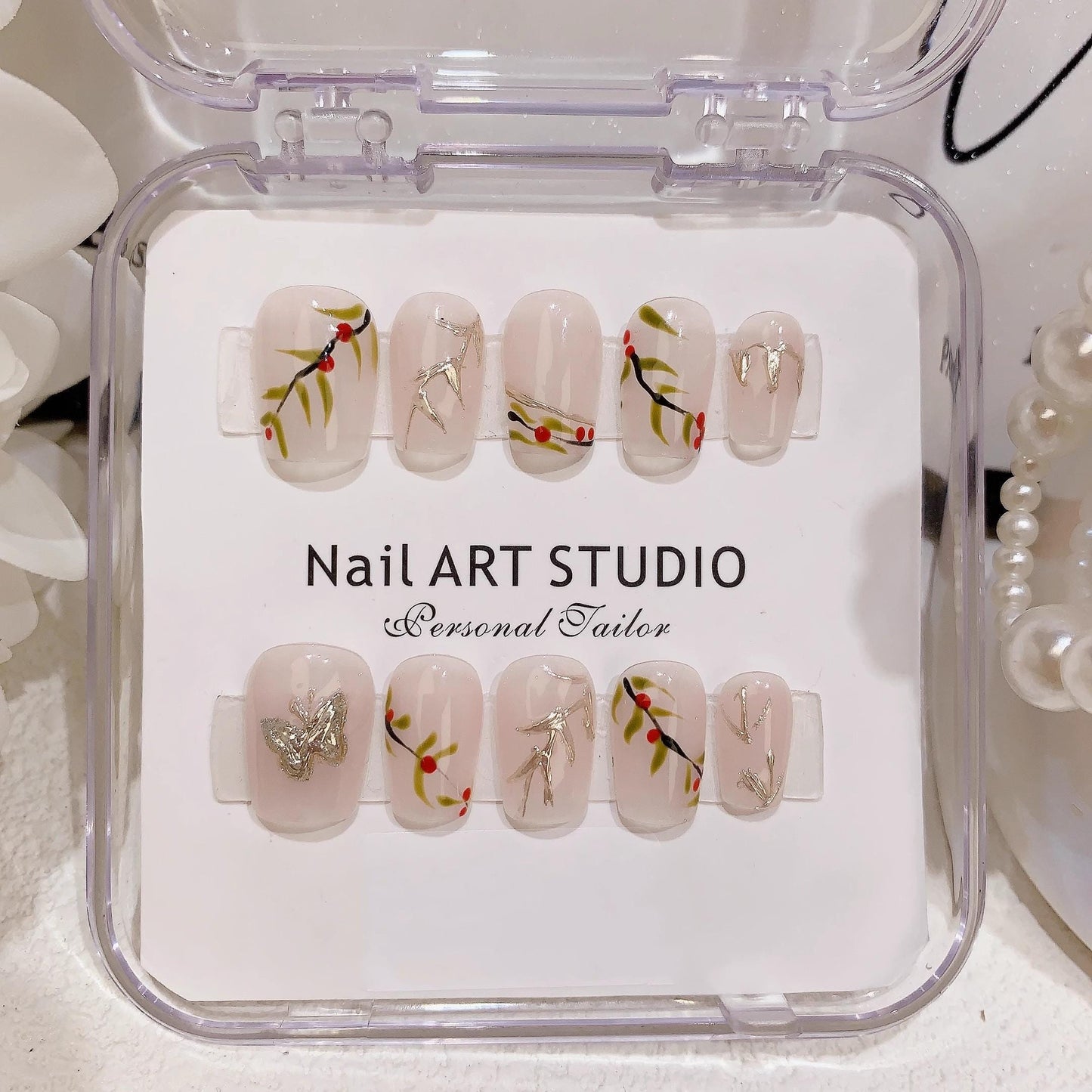 Summer nails gold brach butterfly handmade nails press on nails gel nails extra short simple nail art