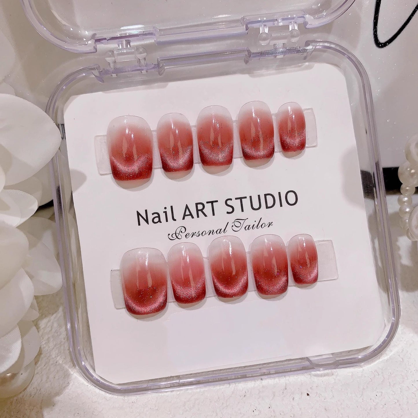 Trendy nails pigeon blood red cat eye handmade nails press on nails gel nails extra short wedding nails gift for her valentine