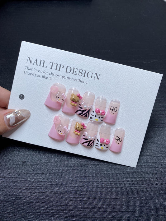 D03 Luxury y2k duck nails pink nails hello kitty handmade nails press on nails gel nails medium duck glue on nails