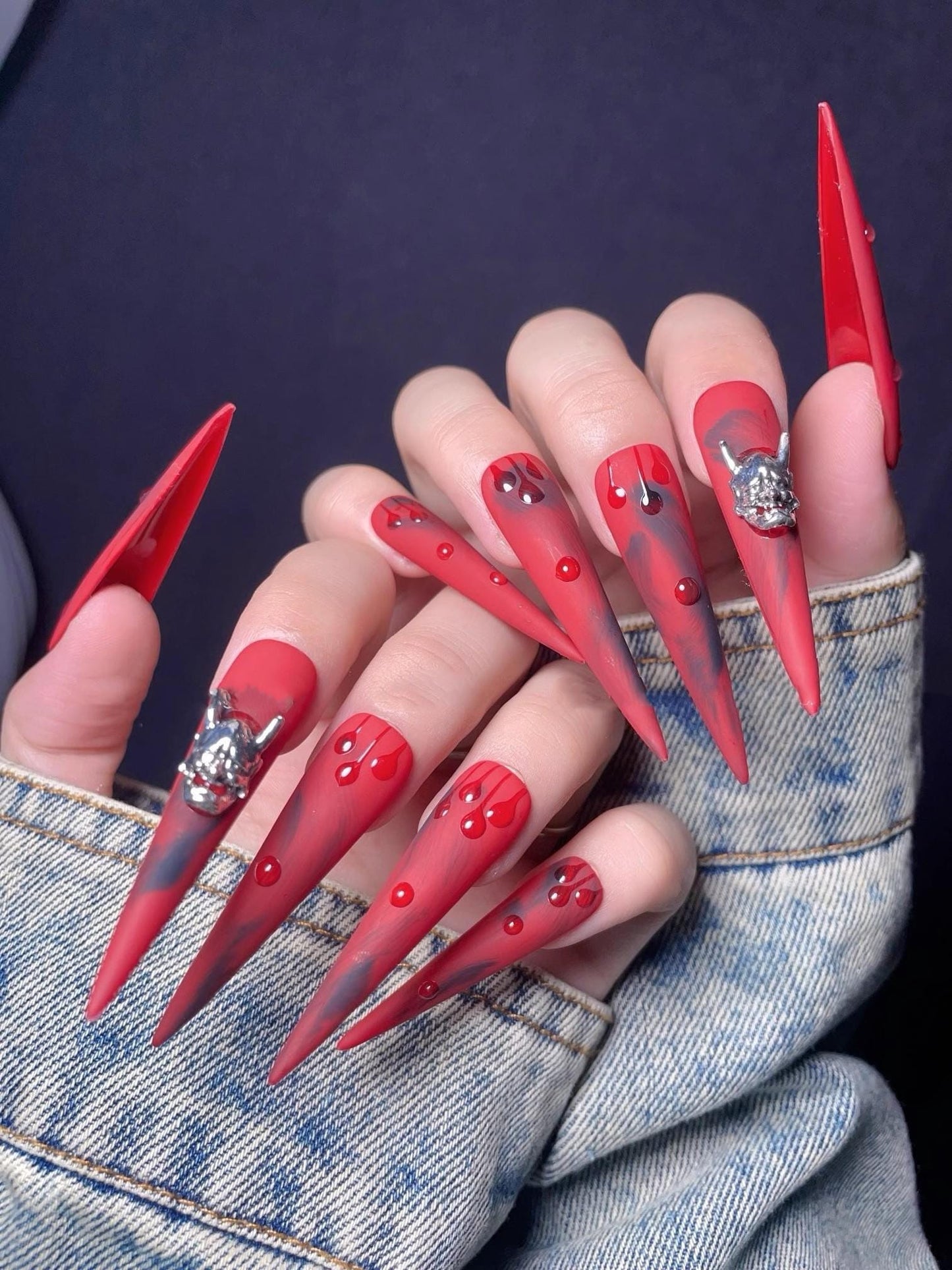 Handmade red y2k press on nails gel nails blooming extra long stiletto nails art trendy nails fake nail