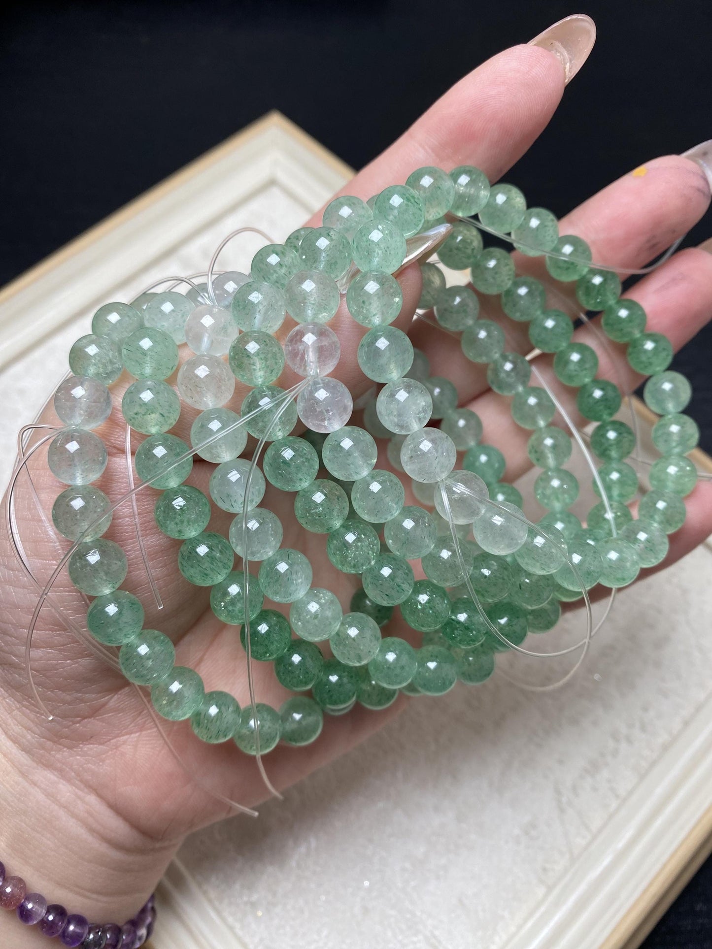 Ombre green strawberry quartz about 7.5mm crystal braclets green beaded bracelets