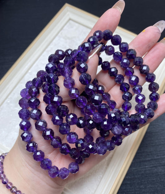 Faceted amethyst sparkle handmade bracelets 8mm beaded crystal bracelets