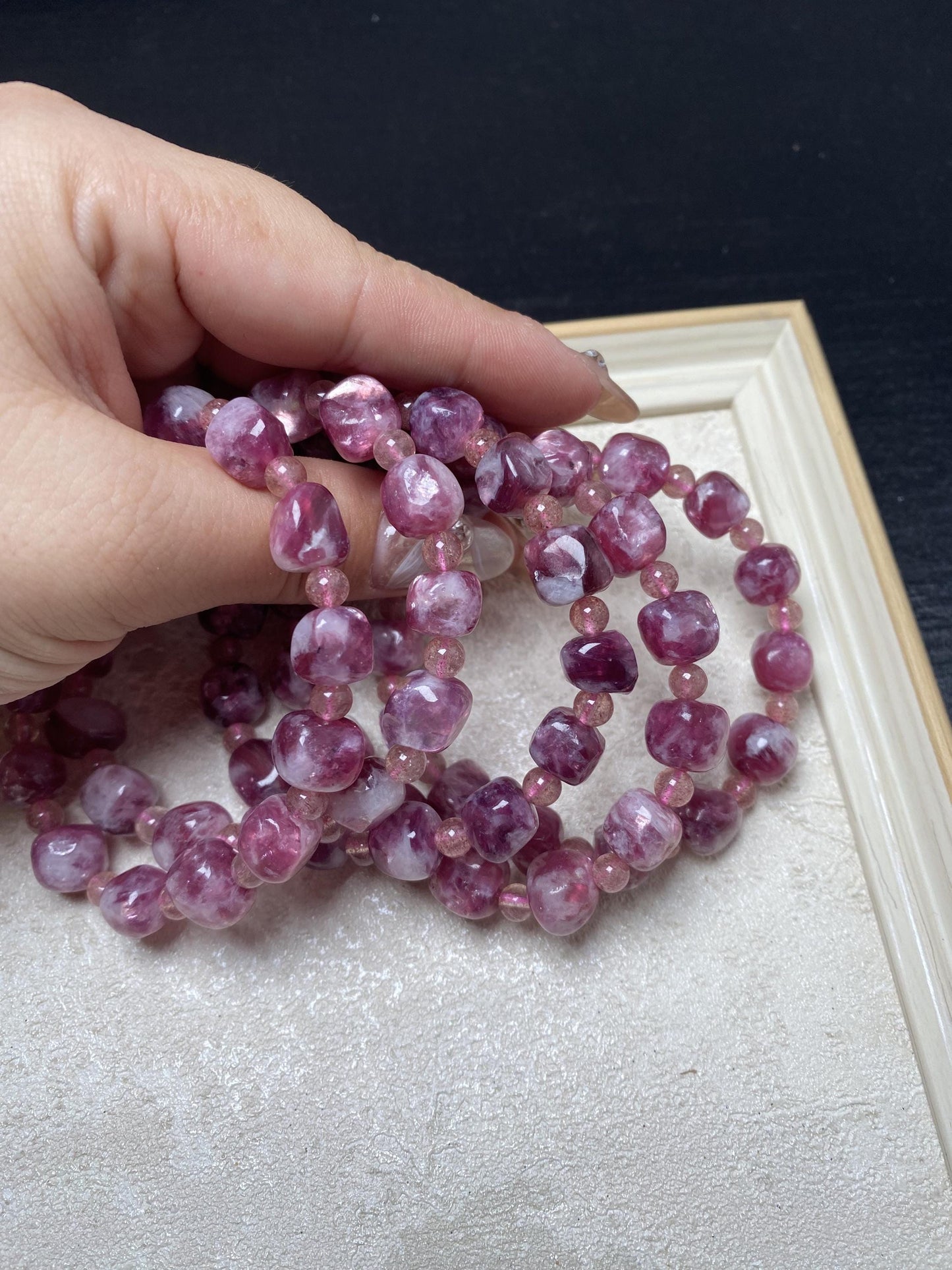 Lepidolite purple crystal bracelets about 8mm freeform cube lepidolite bracelets