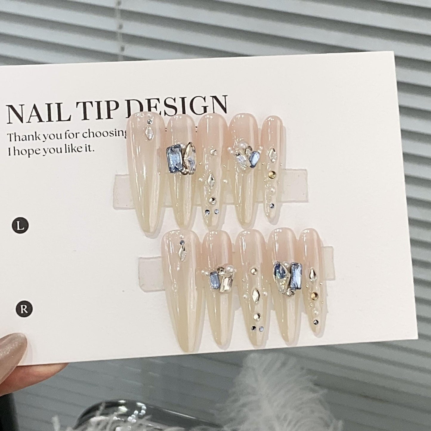 Summer ombre nails diamond handmade press on nails gel nails extra long stiletto wedding nails fake nails+free prep kit