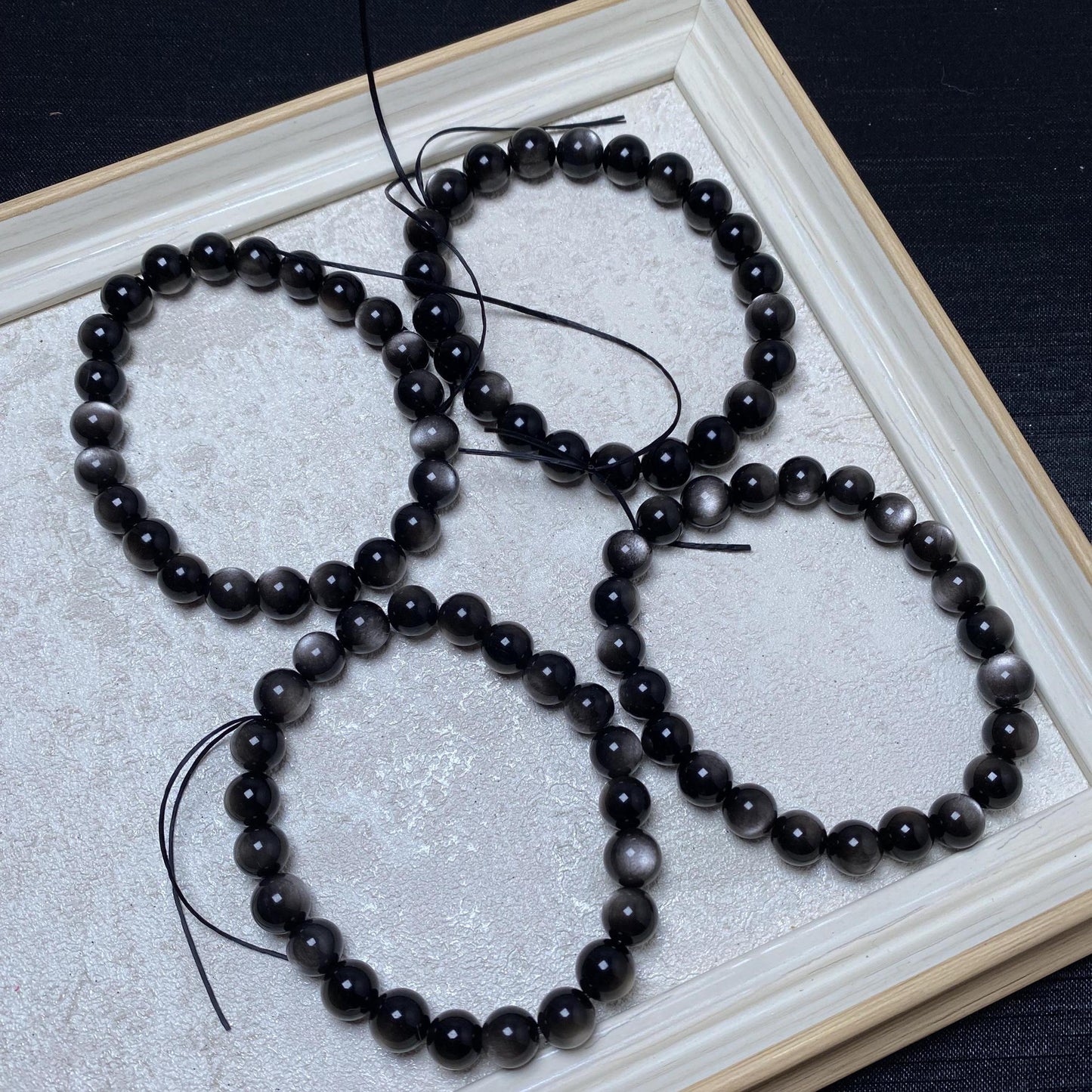 8mm best quality silver obsidian flashy beaded crystal strong flash crystal bracelets