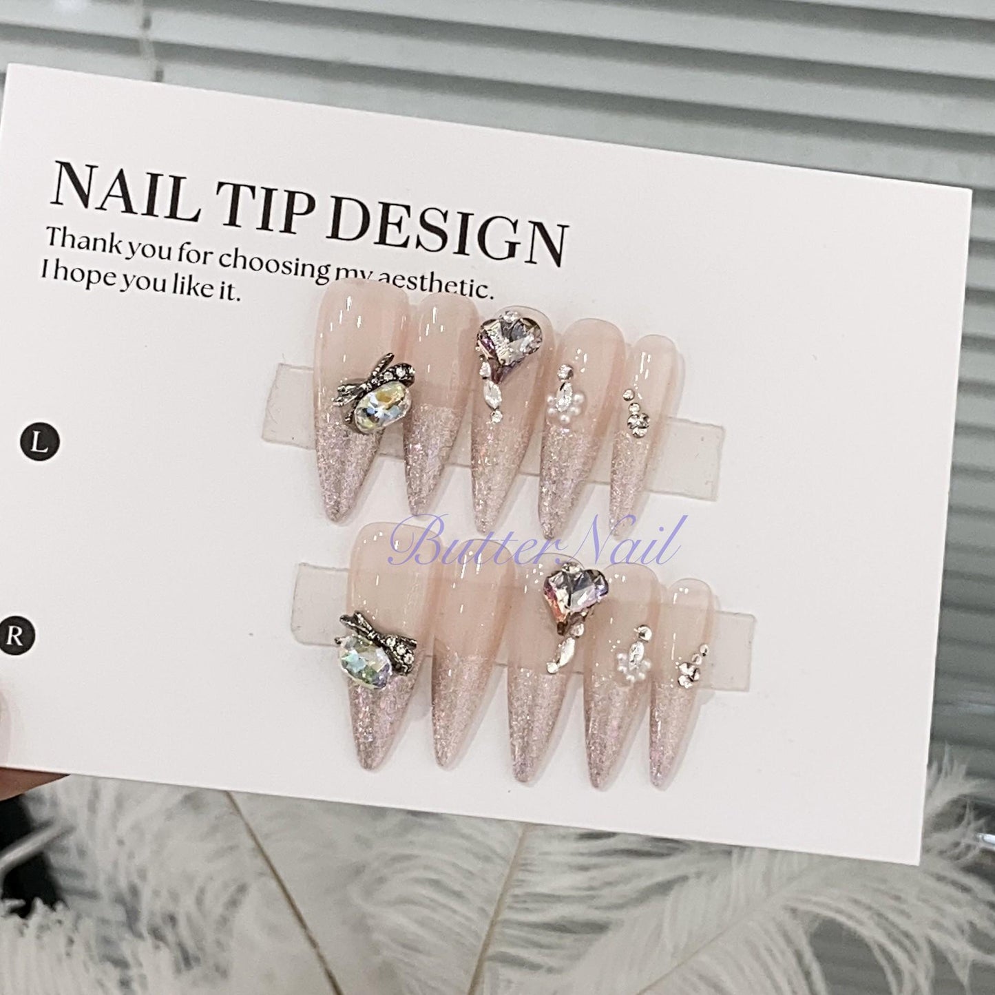 Translucent nude cat eye glitter nails handmade nails press on nails gel nails long stiletto diamond nails art