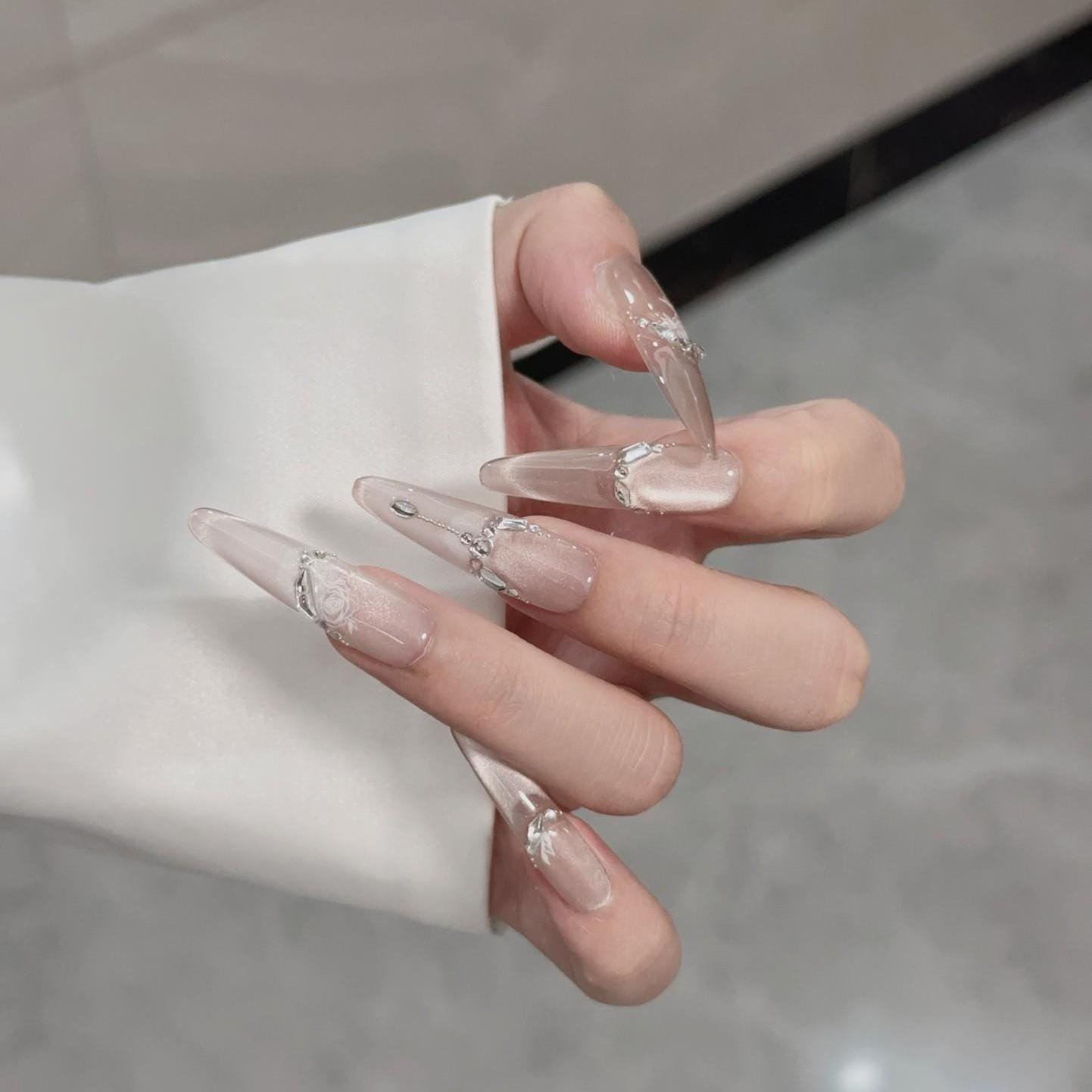 Luxury cat eye nails gentle handmade nails press on nails gel nails long oval wedding nails gift for her