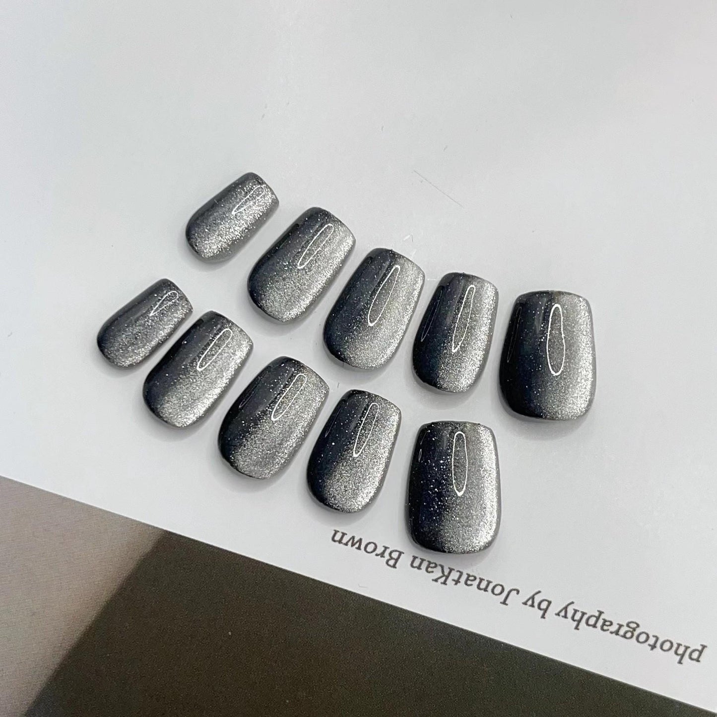 Black ombre cat eye glitter handmade nails luxury press on nails gel nails extra short nails art