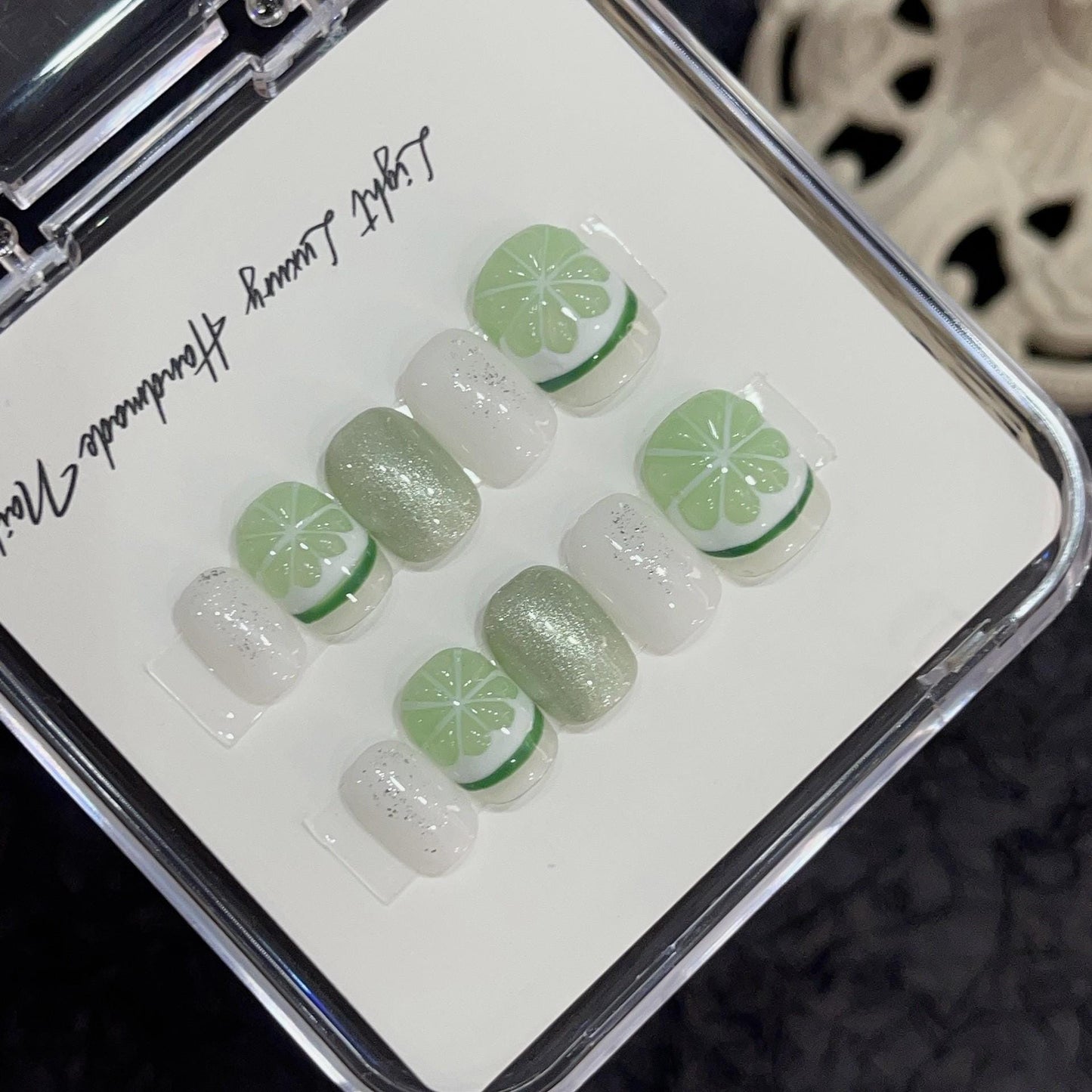 Luxury lime handmade nails press on nails gel nails green short square oval summer nails fake nails