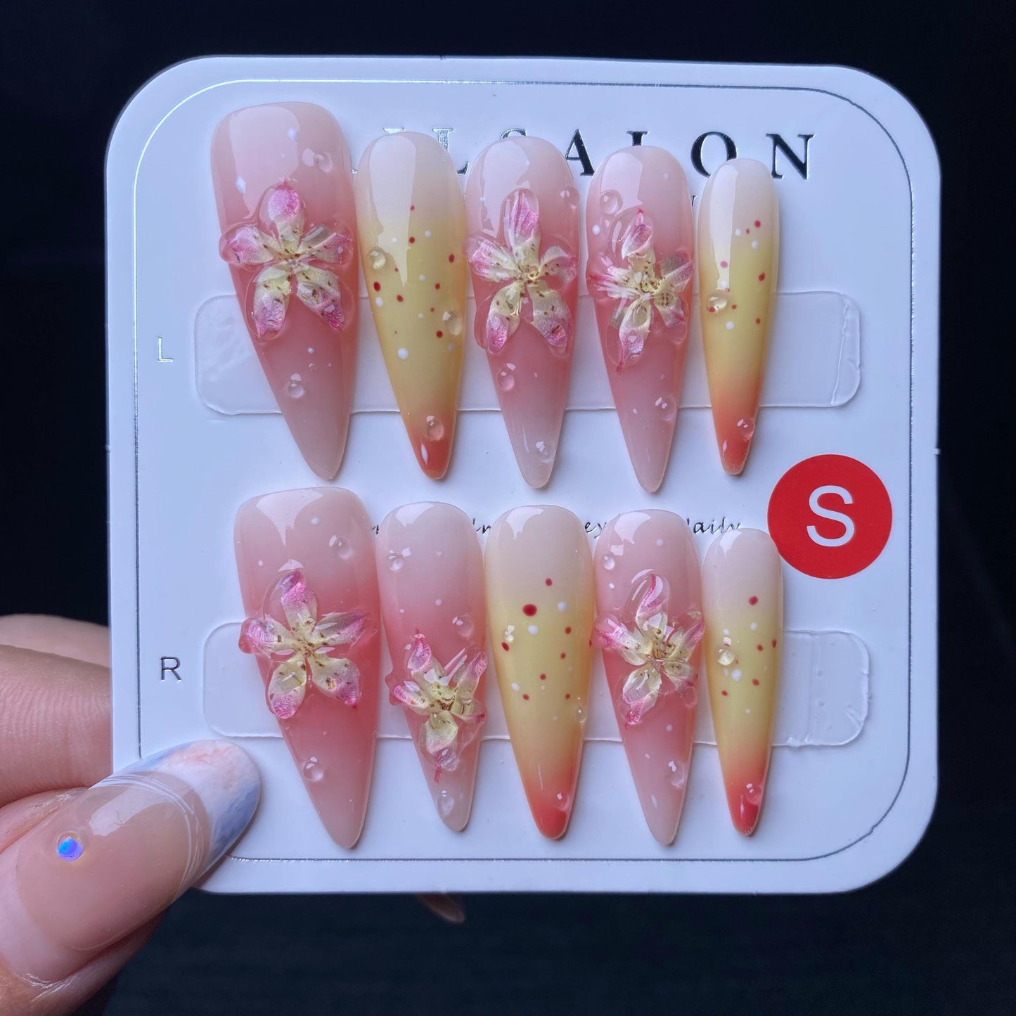 Luxury lily flower ombre nails handmade nails press on nails gel nails pure desire wedding best gift long stiletto summer nails