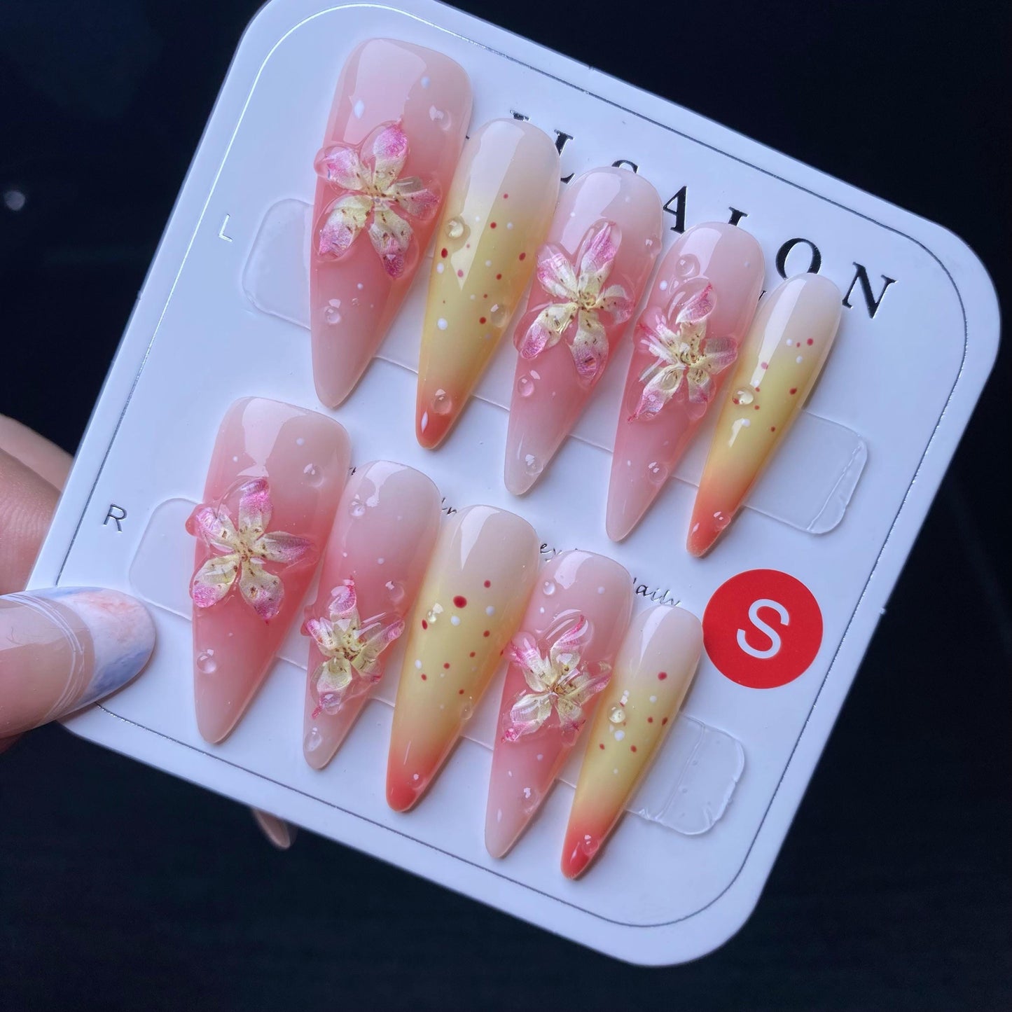 Luxury lily flower ombre nails handmade nails press on nails gel nails pure desire wedding best gift long stiletto summer nails