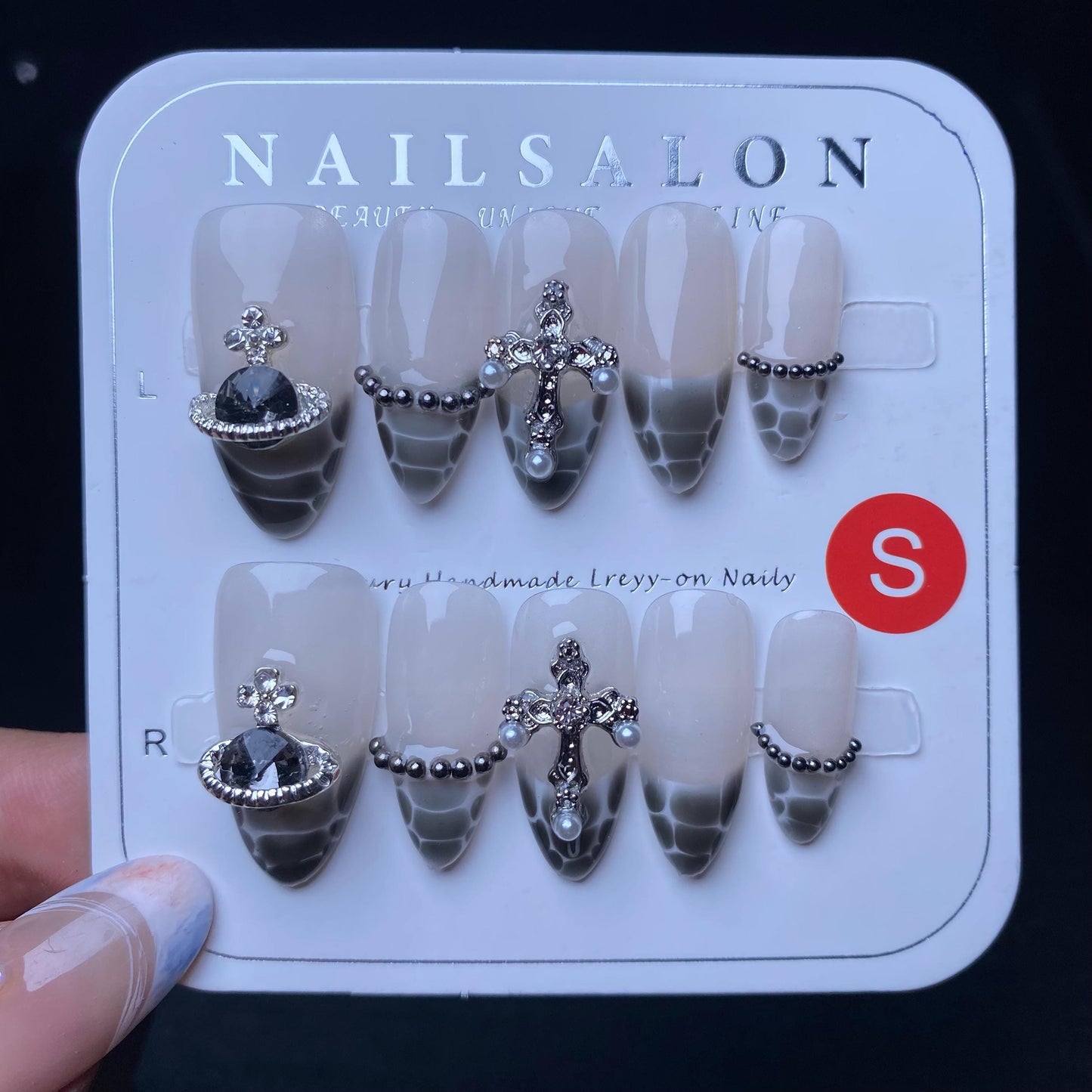 Luxury alligator print handmade nails planet cross press on nails gel nails short oval trendy fake nails