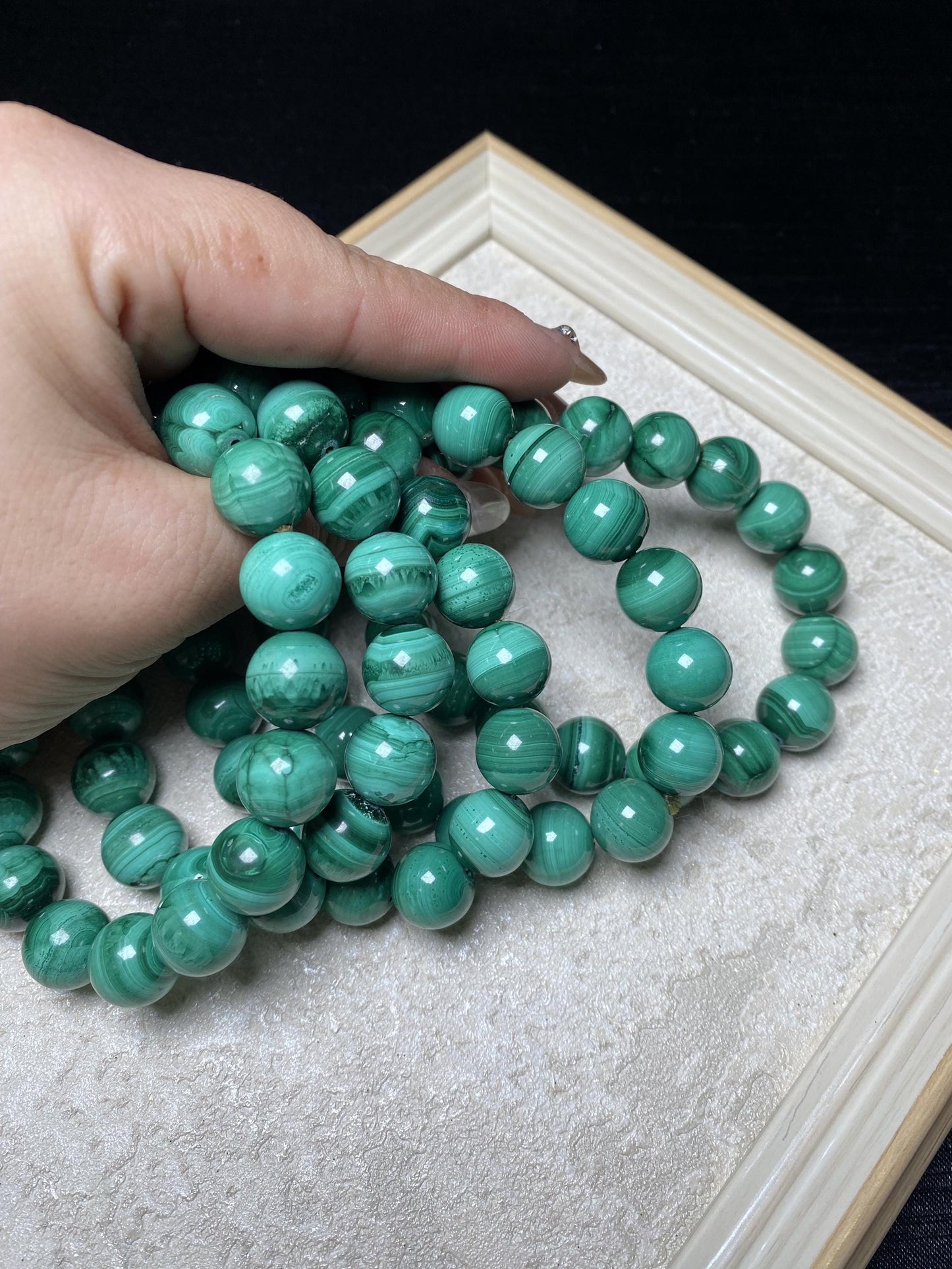 High quality malachite green crystal bracelets 12mm nice pattern beaded bracelets