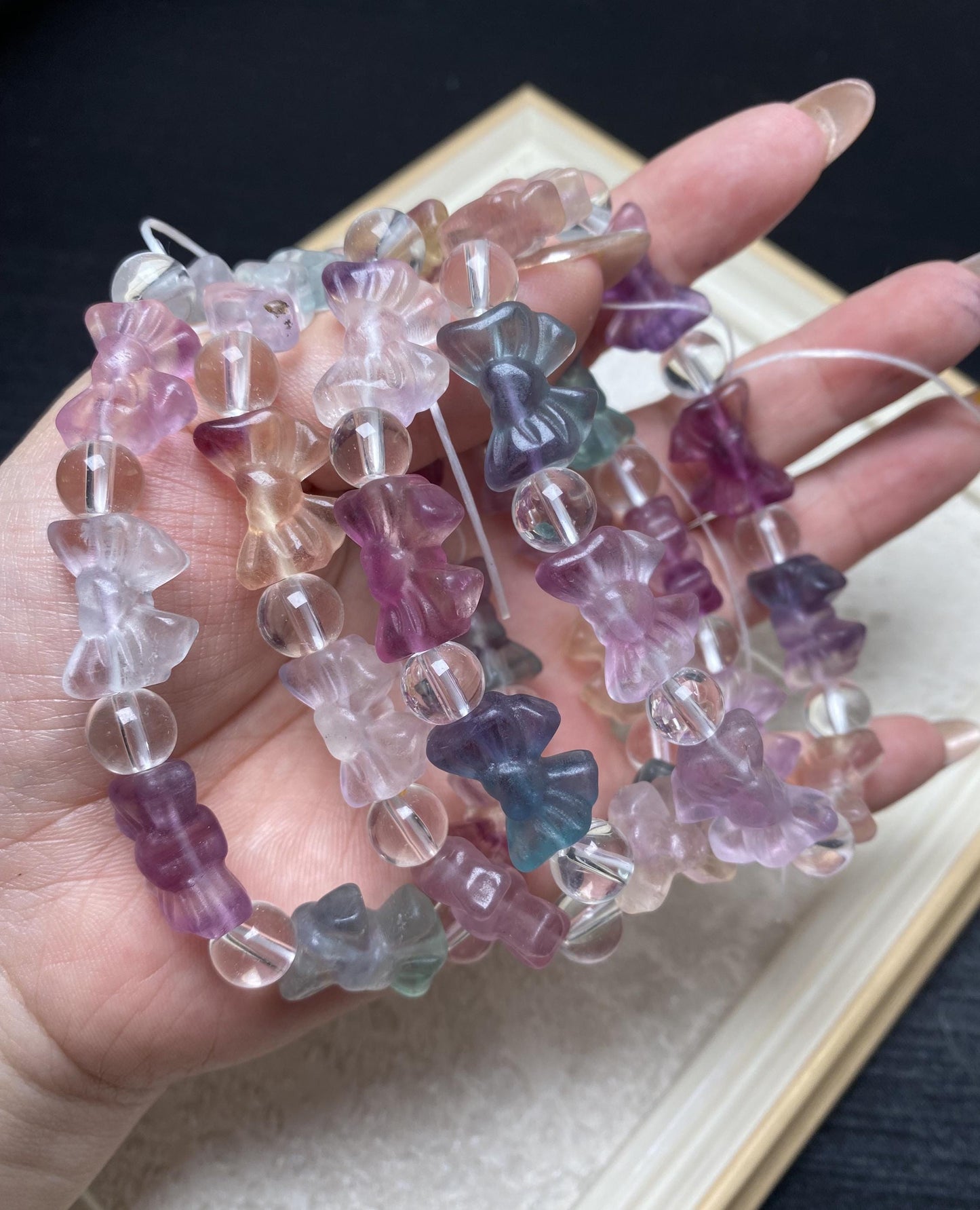 Carving bracelets fluorite bow crystal bracelets about 17*13mm colorful crystal