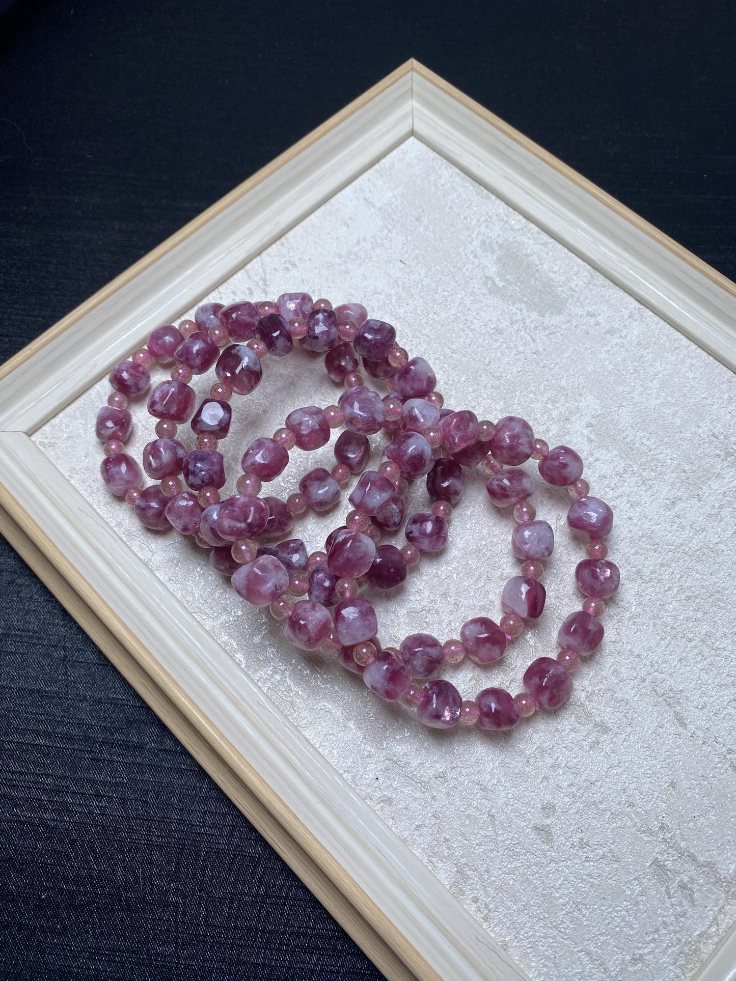 Lepidolite purple crystal bracelets about 8mm freeform cube lepidolite bracelets