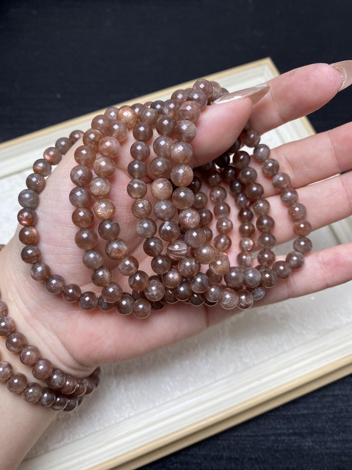 6.5mm black current sunstone handmade bracelets beaded crystal bracelets