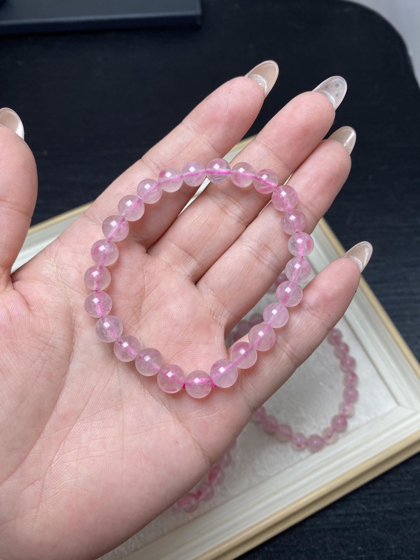 High quality 7.5mm sakura rhodonite gemmy crystal bracelets beaded bracelets handmade pink crystal