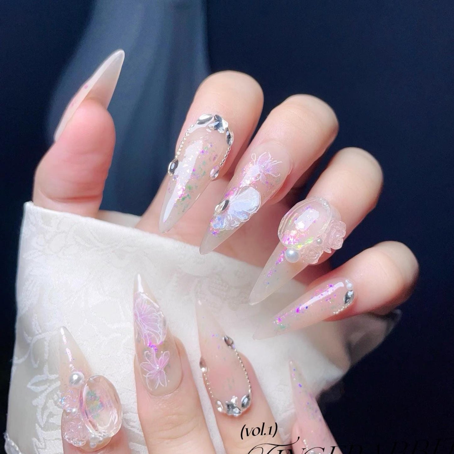 Luxury handmade nails butterfly diamond nails seuqins bling press on nails gel nails long stiletto